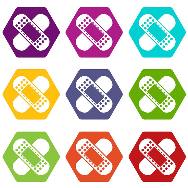 Medical patch icon set color hexahedron - Vektor, Bild