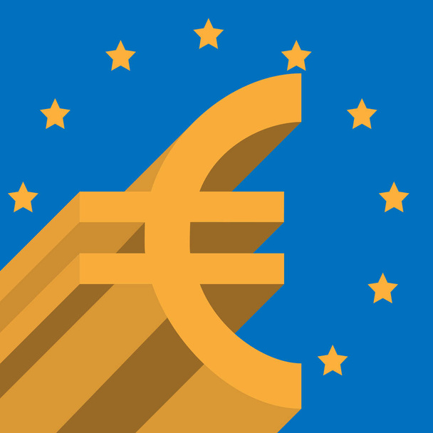 icono abstracto euro en la bandera de la Unión Europea en segundo plano
 - Vector, imagen