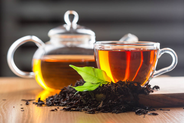 View of aromatic fresh tea in stylish dish - Photo, Image