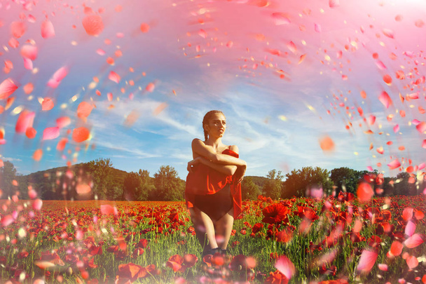 Woman in flowers. Woman with spring flowers. - Photo, Image