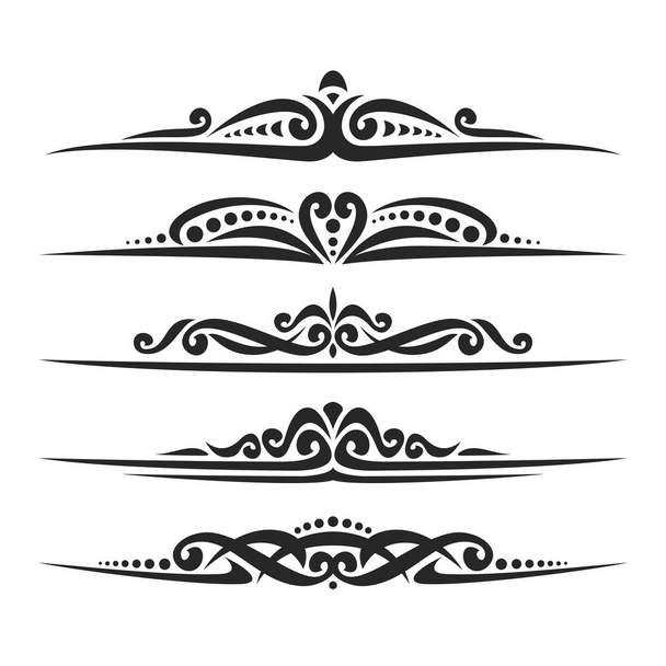 Vector set of black page dividers for greeting text, 5 simple separators of victorian style for wedding title, design elements for create border, ornate decorations with flourishes ornament on white - Vector, Image