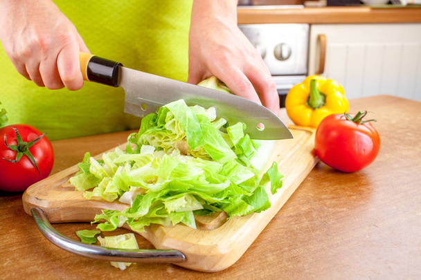 Woman's hands cutting vegetables - 写真・画像