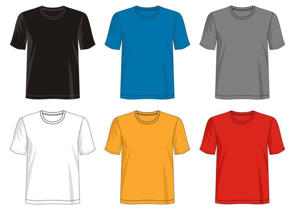 vector design t shirt template collection for men with color black white gray red blue orange  - Vettoriali, immagini