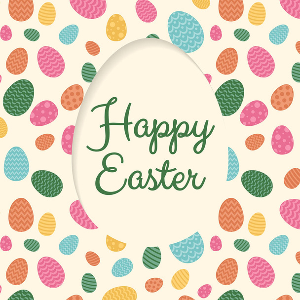 Multicoloured easter eggs texture with greeting. Vector. - Vector, Image