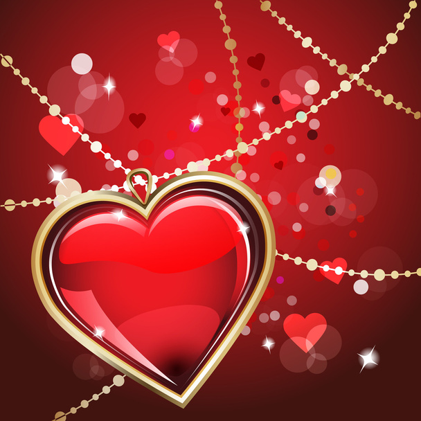 St. Valentine's Day. Card with glass red and gold heart on wonderful Background. - Διάνυσμα, εικόνα