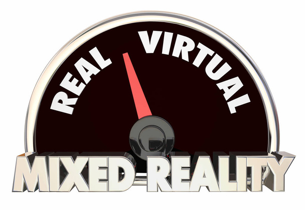 Спидометр уровня смешанной реальности Реальные виртуальные миры 3d иллюстрация
 - Фото, изображение