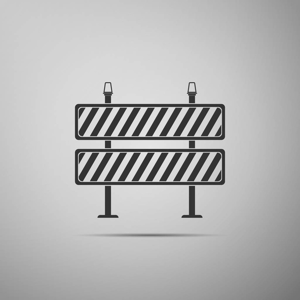 Road barrier icon isolated on grey background. Symbol of restricted area which are in under construction processes. Fence of building or repair works sign. Hurdle icon. Vector Illustration - Vector, Image