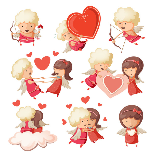 Set of cute boy and girl cupids. - Vector, Image