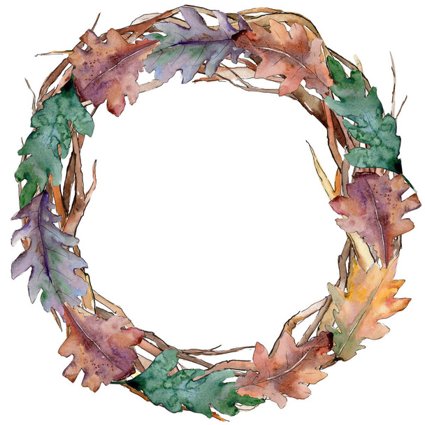 Oak leaves wreath in a watercolor style. - Photo, Image