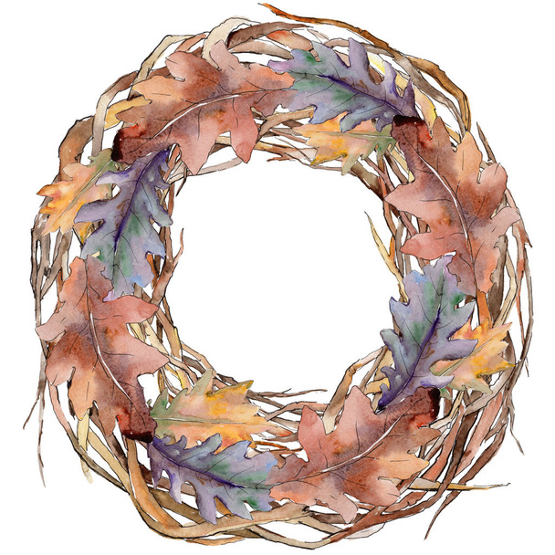 Oak leaves wreath in a watercolor style. - Fotó, kép