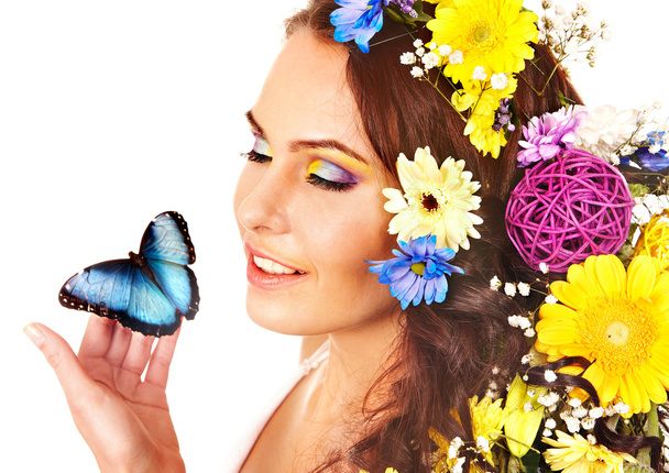 žena s květina a motýl. - Fotografie, Obrázek