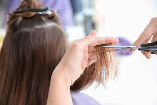 Professional hairdresser working with client in salon - Zdjęcie, obraz