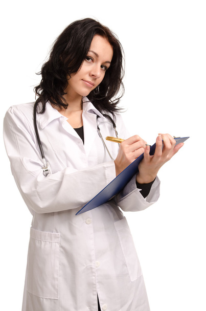 Female doctor with a blank clipboard - Фото, изображение