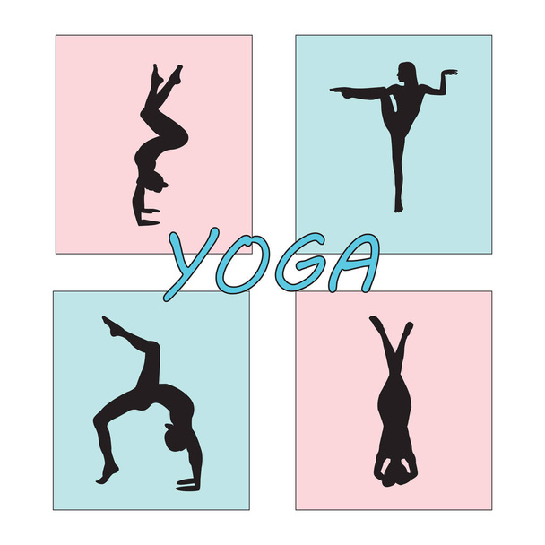 Silhouette giovane donna che pratica yoga. Pilates per ragazze. Vettore su icona di sfondo astratta
 - Vettoriali, immagini