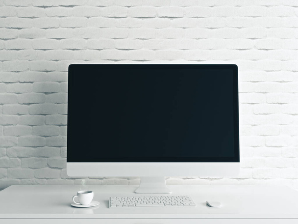 Designer desktop with blank monitor  - Zdjęcie, obraz