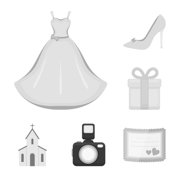 Wedding and Attributes monochrome icons in set collection for design.Newlyweds and Accessories vector symbol stock web illustration. - Wektor, obraz
