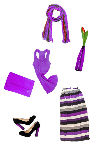 колаж модного бузково-бузково-фіолетового літнього весняного жіночого c
 - Фото, зображення