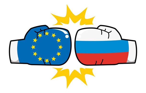 boxing gloves with flags eu, russia - ベクター画像