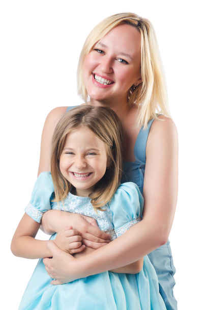 Happy mother and daughter isolated on white - Zdjęcie, obraz