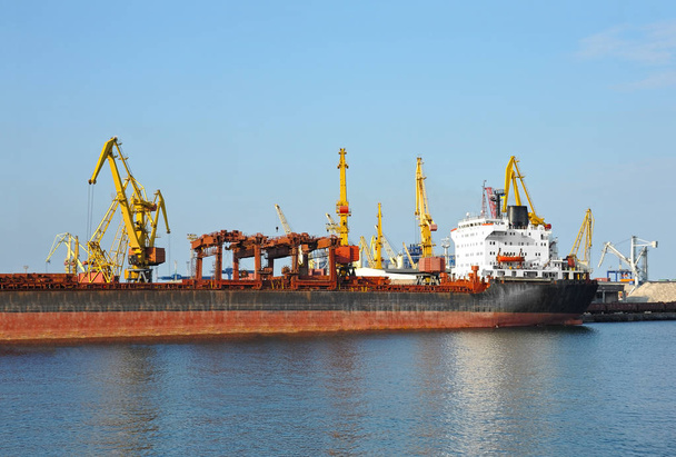 Bulk cargo ship under port crane - Photo, Image