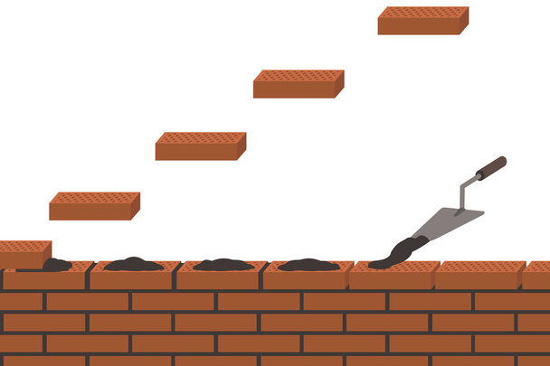 brick wall with bricks and trowel - ベクター画像