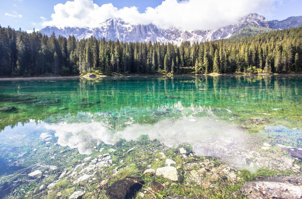 Karersee, lake in the Dolomites in South Tyrol, Italy - Photo, Image