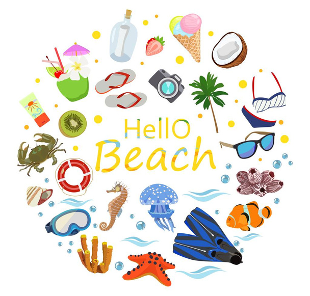 Poster on theme of sea or ocean beach. Summer. Vector. - Vector, Image