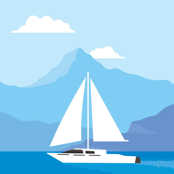 vector illustration of a yacht on the sea - Vettoriali, immagini