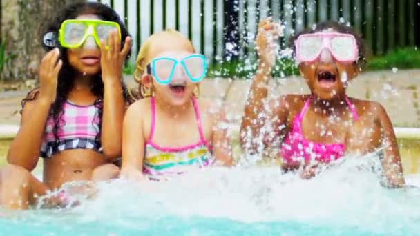 Laughing Little Girls Enjoying Swimming Pool - Footage, Video