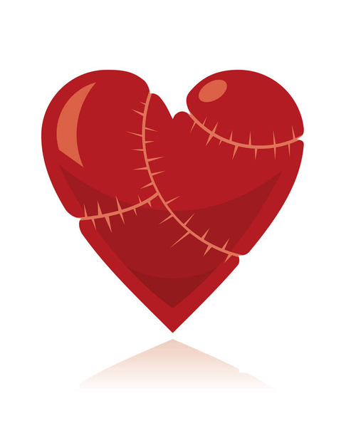 διανυσματική απεικόνιση μιας κόκκινης ραμμένης καρδιάς - Διάνυσμα, εικόνα