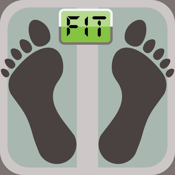 vector illustration of   feet on scales and sign fit - Wektor, obraz