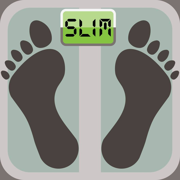 vector illustration of   feet on scales and sign slim  - Vector, afbeelding