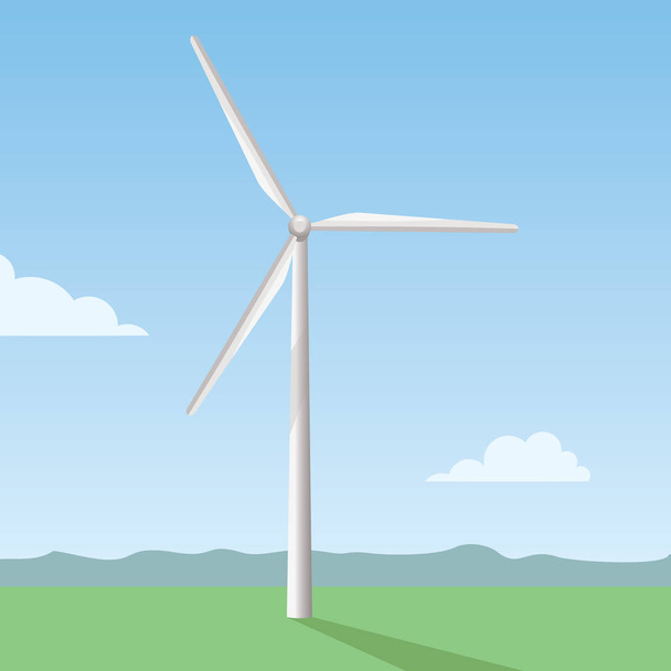 wind turbine with green grass and blue sky - Vector, afbeelding