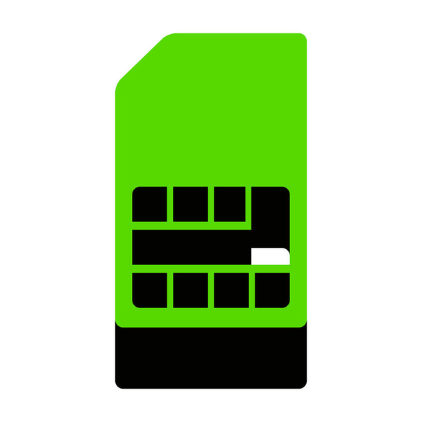 SIM kártya jele. Vektor. Zöld fekete oldalán a fehér ba 3d ikon - Vektor, kép