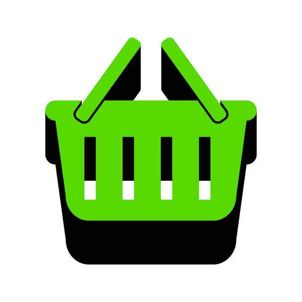 Shopping basket sign. Vector. Green 3d icon with black side on w - Vector, Image