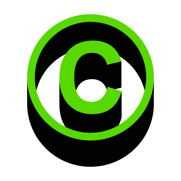 Ilustrace znaménko autorských práv. Vektor. Zelená 3d ikonu s černým si - Vektor, obrázek