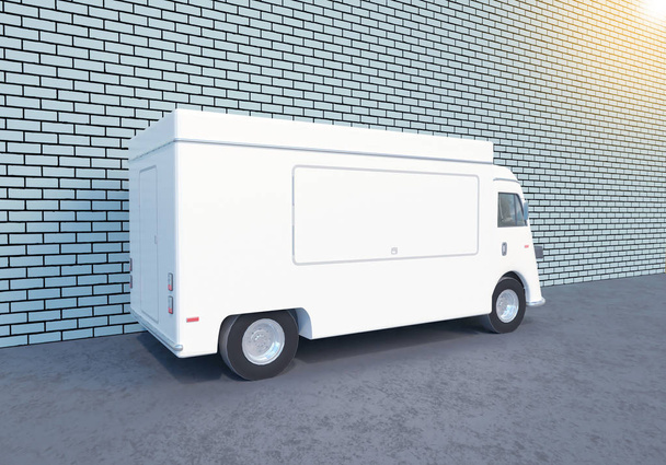 3D illustration of food truck  transportations,  truck,  trucks,  up,  van,  vehicle,  vintage,  white   - Foto, afbeelding