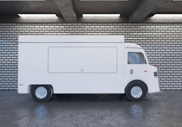 3D illustration of food truck  transportations,  truck,  trucks,  up,  van,  vehicle,  vintage,  white   - Foto, afbeelding