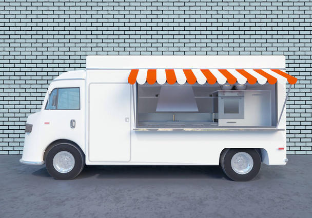 3D illustration of food truck  transportations,  truck,  trucks,  up,  van,  vehicle,  vintage,  white   - Photo, Image