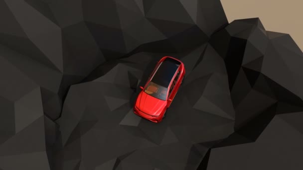 SUV elétrico vermelho metálico dirigindo em solo geométrico de superfície dura. Animação de renderização 3D
 - Filmagem, Vídeo