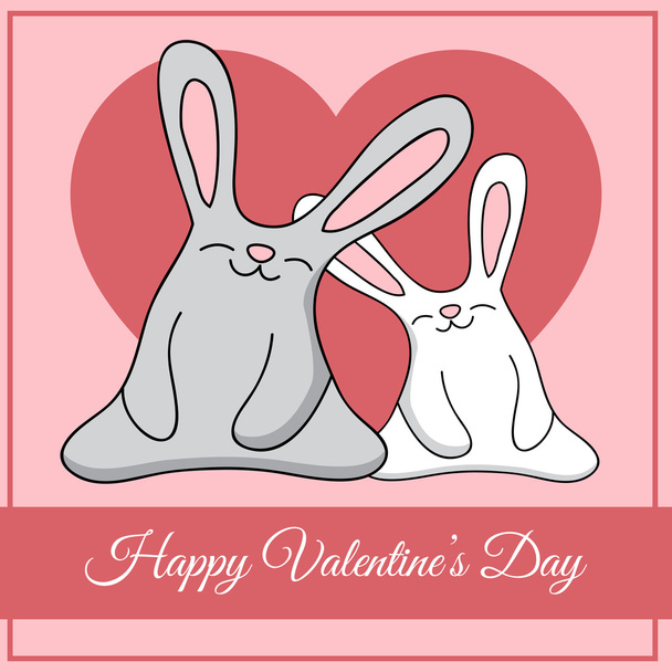 Vector greeting card with rabbits for Valentine's day. - Vector, Image