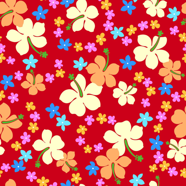 Hibiscus flower pattern,I drew Hibiscus for designing it,This painting continues repeatedly,It is a vector work - Vektör, Görsel
