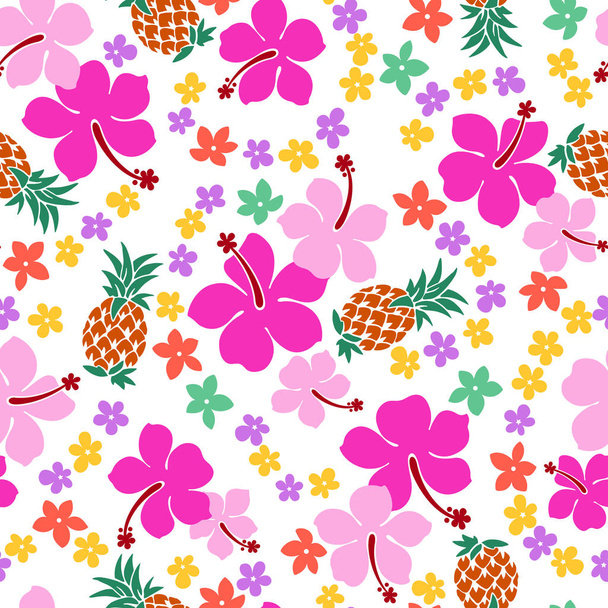 Hibiscus and pineapple patternI drew Hibiscus and a pineapple for designing itThis painting continues repeatedly - Вектор, зображення