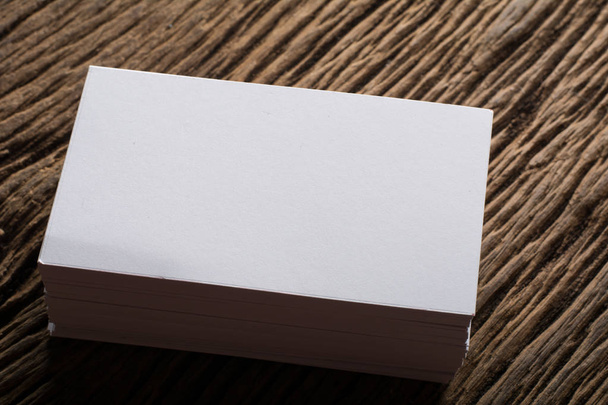 Blank white Business card presentation of Corporate identity on wood background - Zdjęcie, obraz