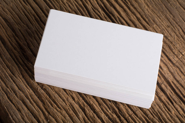 Blank white Business card presentation of Corporate identity on wood background - Valokuva, kuva