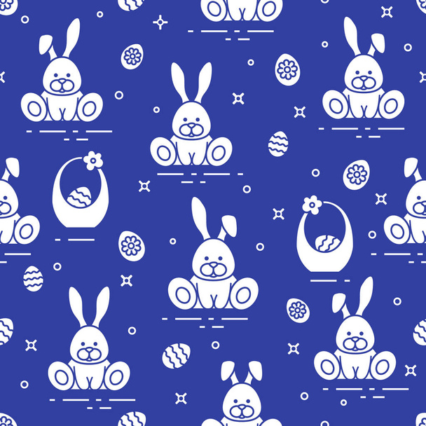 Pattern with Easter rabbits, eggs, baskets. - Vektor, kép