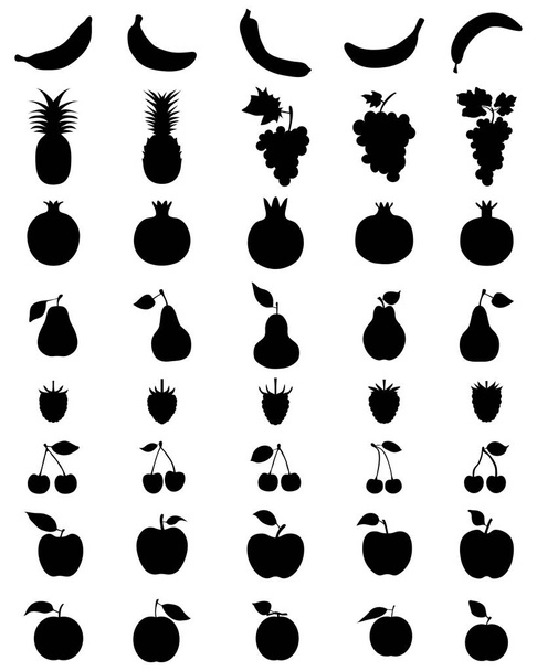 schwarze Silhouetten von Früchten, Vektor-Icon-Set für Web und Mobile - Vektor, Bild