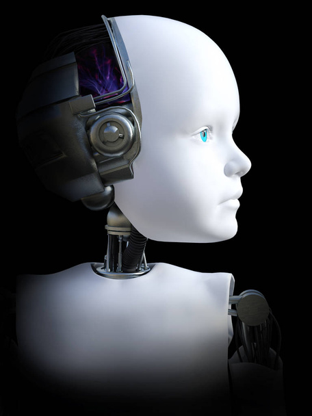 3D rendering of a robot child head. - Photo, Image