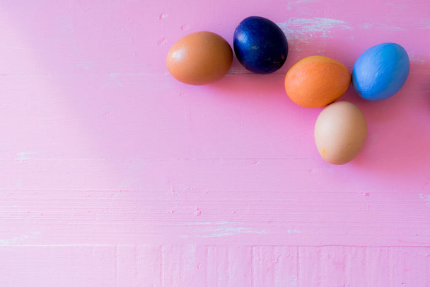 Colorful Easter eggs on pink background - Photo, Image