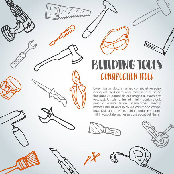 Home improvement construction tools hand drawn background. Bussiness banner, advert - Vector, Image
